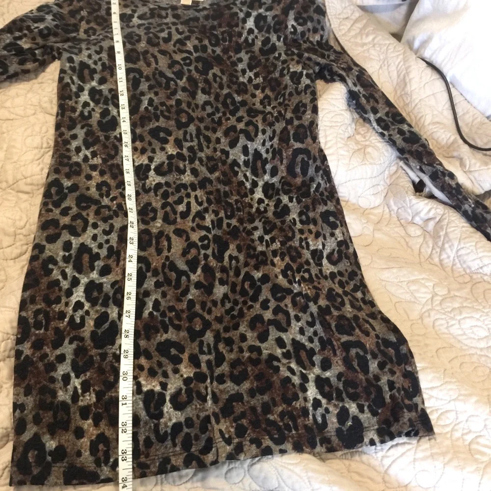 Michael Kors Woman’s Long Sleeve Black Brown Leopard Print Mini Sweater Dress M